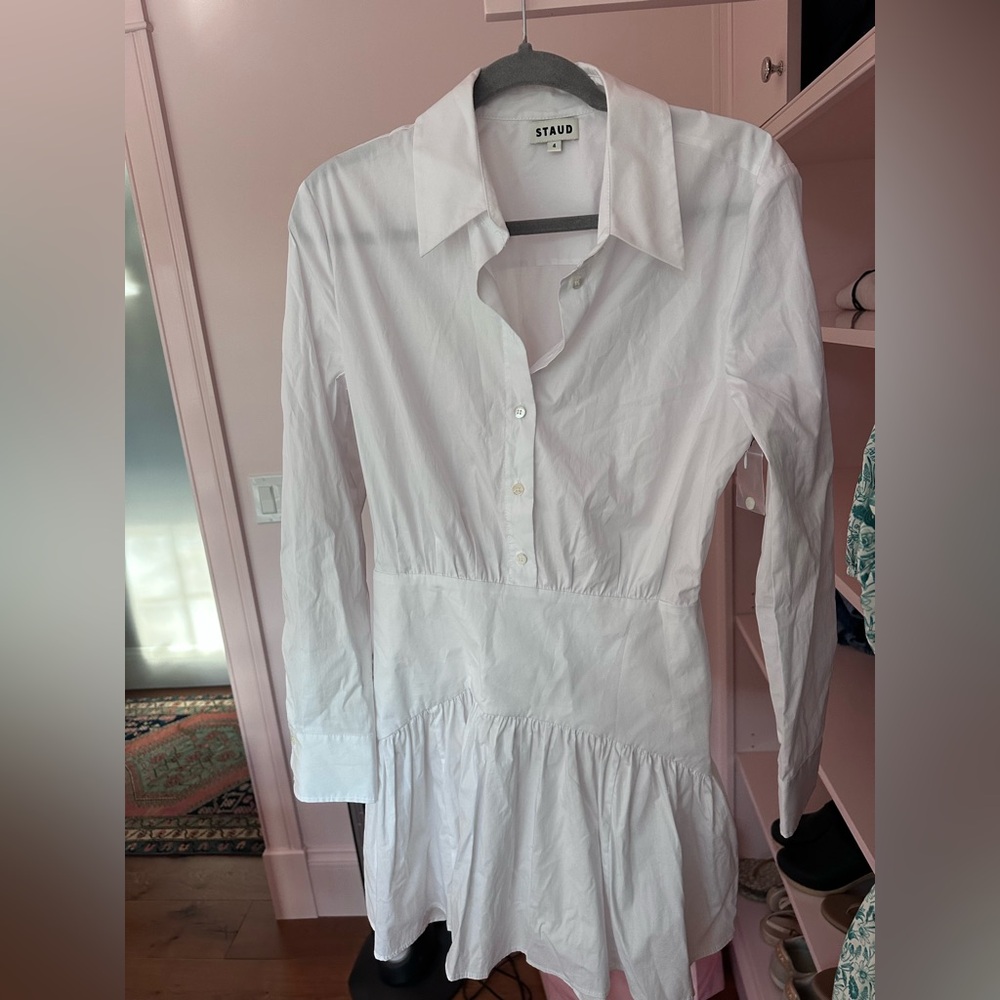 STAUD Crisp White Collared Dress